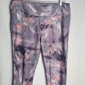 Marika Sport Crop Leggings Purple watercolor pattern XL